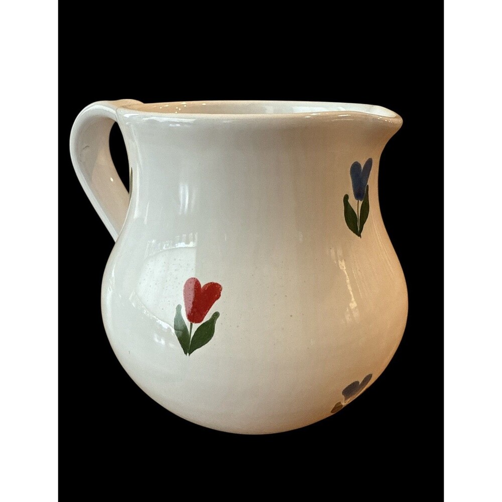 Hand Painted Made In Italy Tulip Flower Pitcher Creamer Vintage 6” White Glaze - Picture 6 of 6